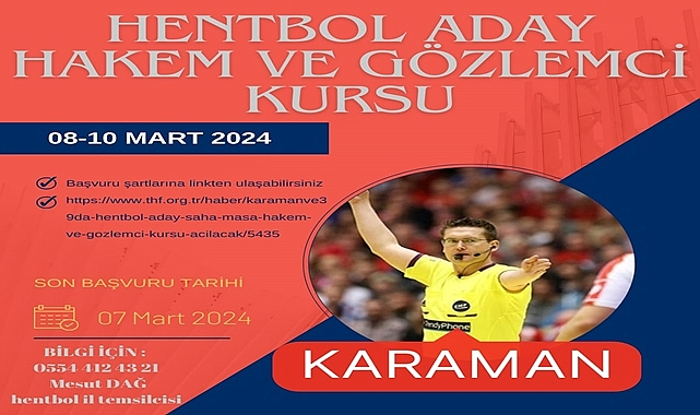 KARAMAN'DA HENTBOL ADAY (SAHA-MASA) HAKEM VE GÖZLEMCİ KURSU AÇILACAK