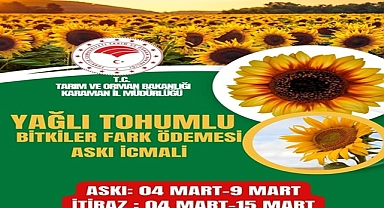2023 YAĞLI TOHUMLU BİTKİLER FARK ÖDEMESİ İCMALİ askıya çıktı.