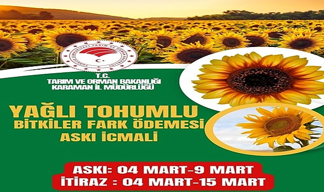 2023 YAĞLI TOHUMLU BİTKİLER FARK ÖDEMESİ İCMALİ askıya çıktı.