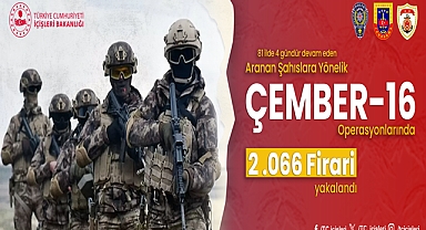 81 ilde 4 gündür devam eden “Aranan Şahıslara Yönelik” düzenlenen “ÇEMBER-16” operasyonlarında arama kaydı bulunan 2 bin 66 firari yakalandı.