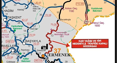 Ermenek-Bucakkışla Yolu Kar ve Tipi Nedeniyle Kapandı