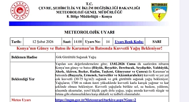 Karaman'ın Batısına Kuvvetli ve Gök Gürültülü Sağanak Uyarısı
