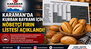 Karaman'da Kurban Bayramı İçin Nöbetçi Fırın Listesi Açıklandı