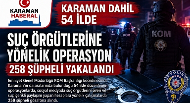 Karaman Dahil 54 İlde Suç Örgütlerine Yönelik Operasyon: 258 Şüpheli Yakalandı