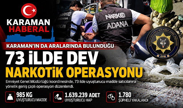 Karaman’ın da dahil olduğu geniş kapsamlı narkotik operasyonunda 985 kilogram uyuşturucu ele geçirildi