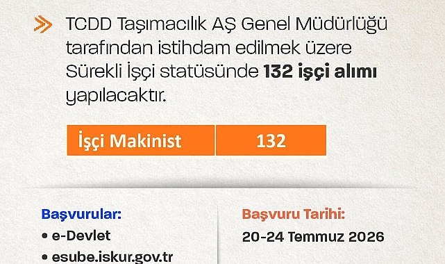 TCDD Taşımacılık 132 İşçi Alımı İçin Başvurular Devam Ediyor